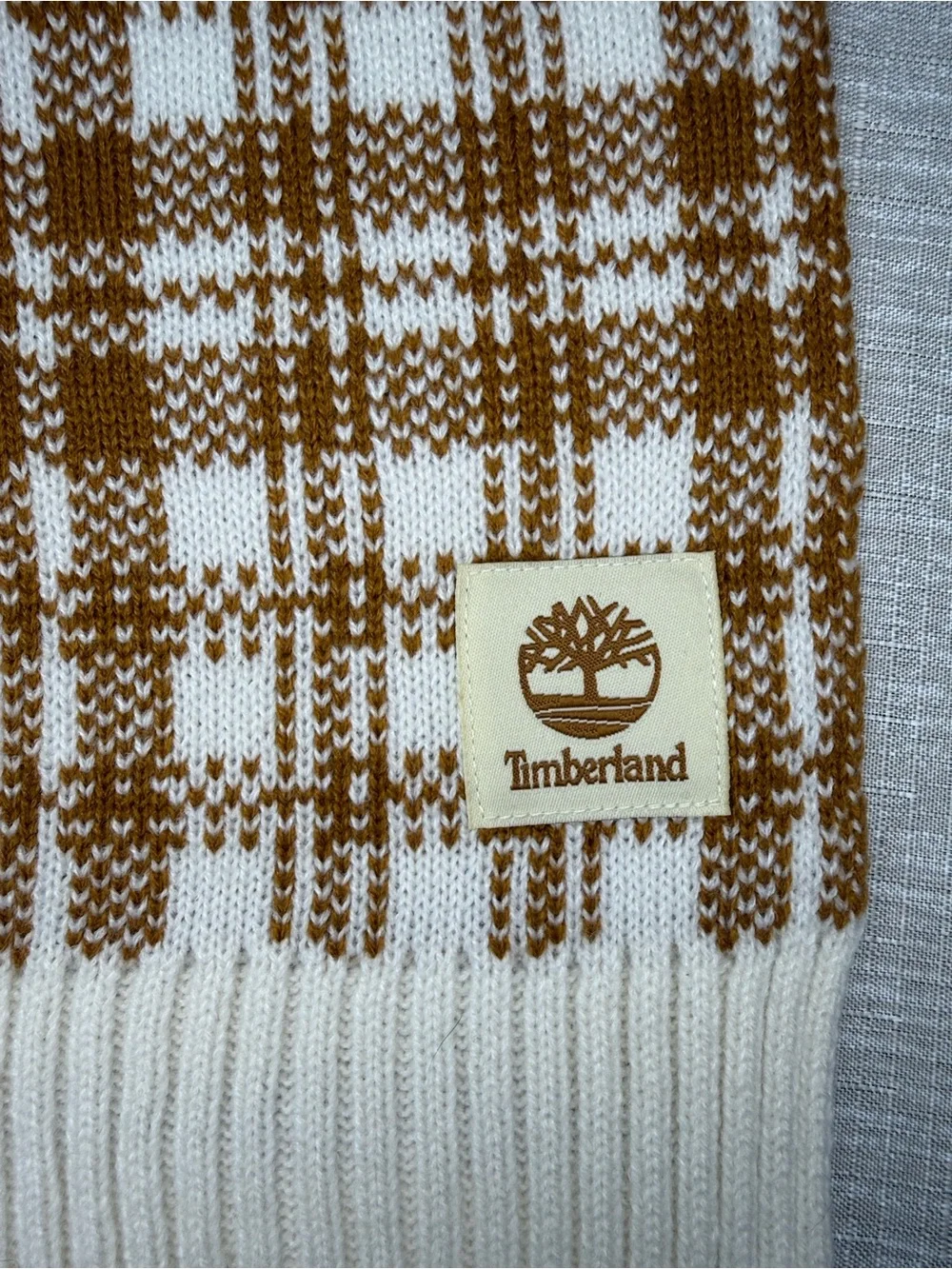 Timberland Brown & White Plaid Knit Scarf